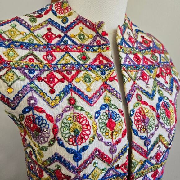 Shannon Rodgers Vintage 70s Embellished Embroidered Long Vest Size S Artsy Boho - Picture 3 of 11